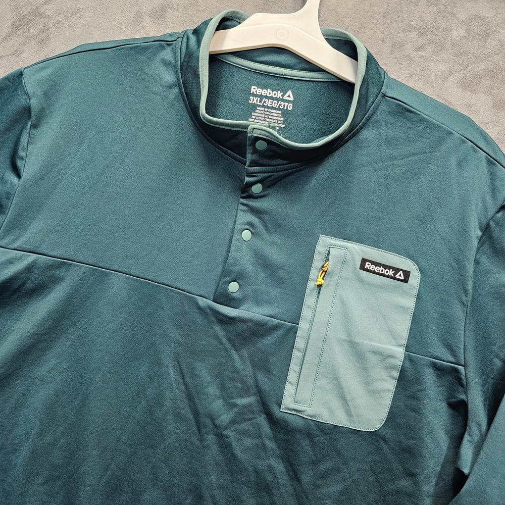 REEBOK Mens 3XL Teal Green Snap Neck Pullover Long Sleeve Top REM253TL05